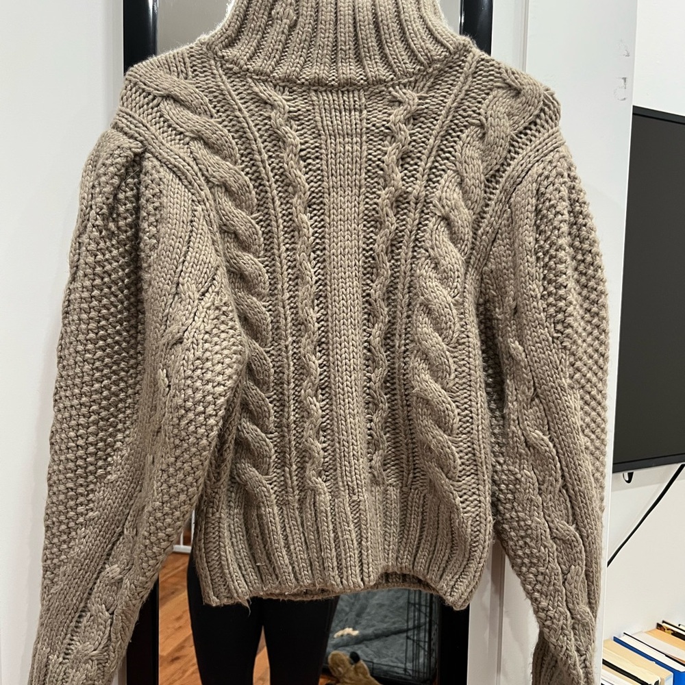 Chunky Cable Knit Turtleneck Sweater - Beige - Astr